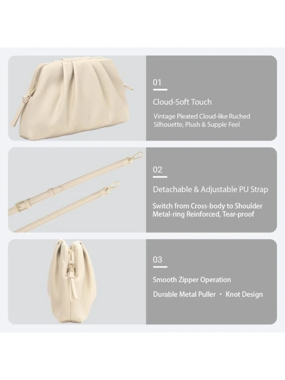 Stylish Vegan Leather Pleated Clutch Purse for Women - Chic Evening Bag with Zip